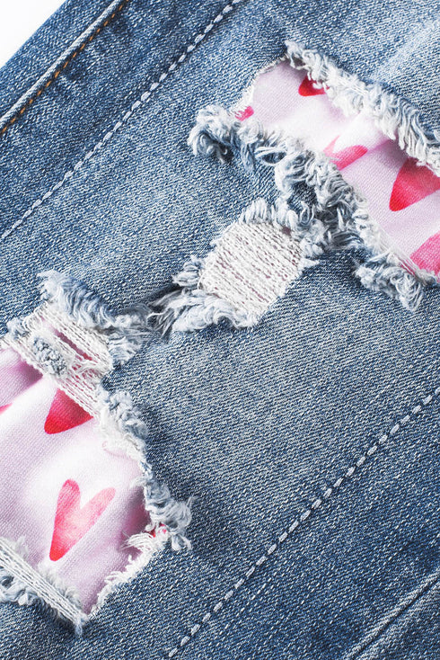 Sky Blue Valentine'S Day Heart Patchwork Jeans